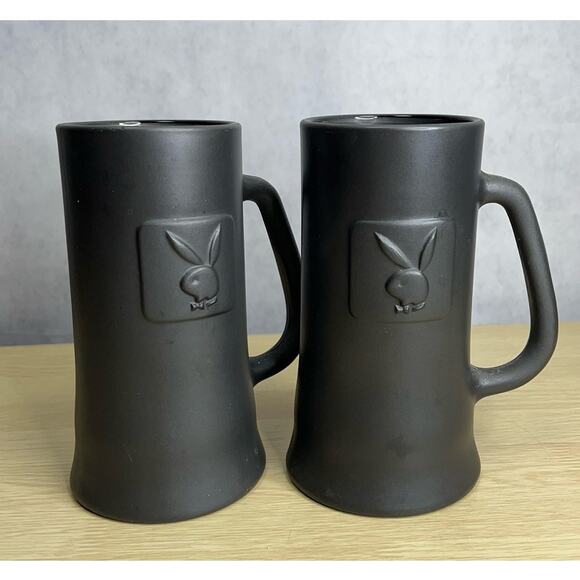 Playboy Mug Stein Embossed Pewter Frost Heavy Glass Clear Bottom Lot of 2 - Picture 1 of 8